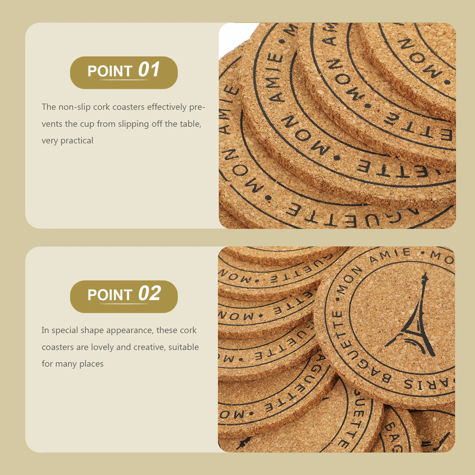 

10pcs Round Cork Coasters Drink Cup Pads Heat Resistant Non Slip Placemats For Home Kitchen Wine Glasses Coffee Mugs Retro Tower