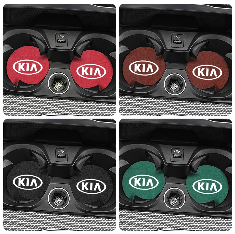 كيا سيارة كوستر كأس الماء حامل الجلد المدبوغ المضادة للانزلاق وسادة حصيرة لكيا EV6 ستينغر ريو سورينتو بيكانتو Ceed Borrego Syros K4 K5 K8 K9