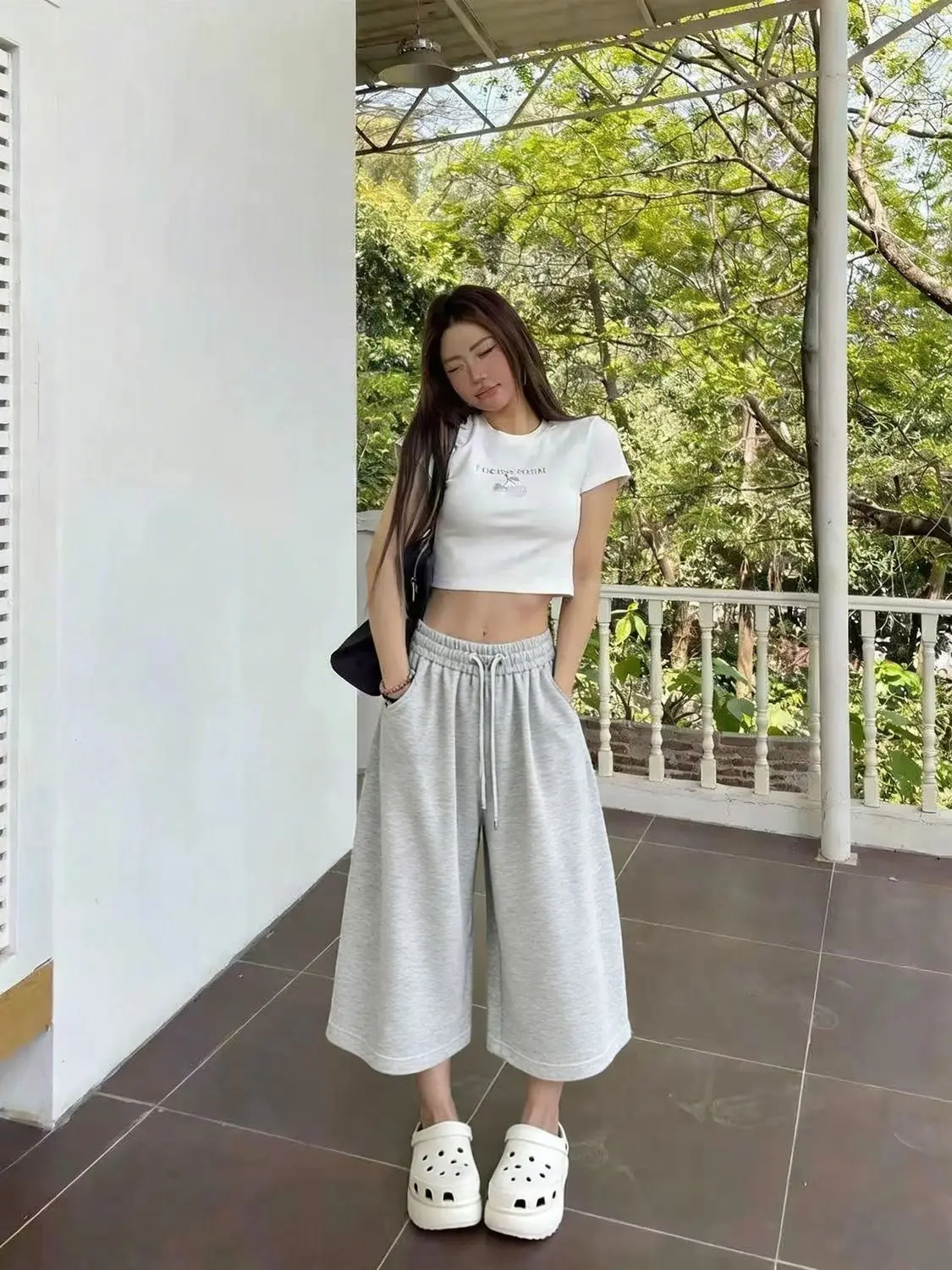 

Women Summer American Retro Cargo Jorts Calf-Length Pants Shorts Y2K 2000s Japanese Harajuku Wide Fit Middle Pants