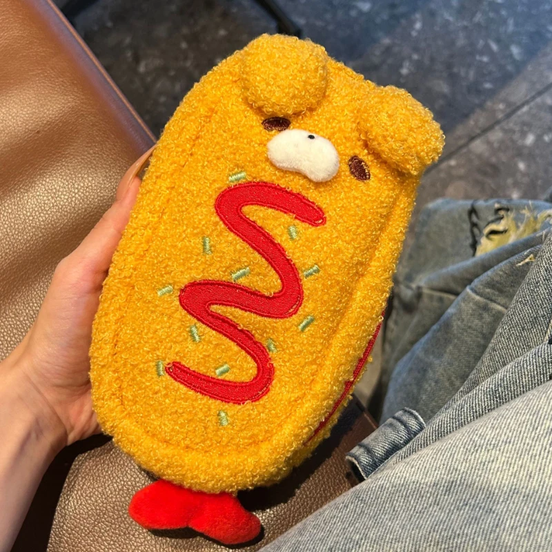 Cartoon Food Shaped Makeup Bag Japanese Kawaii Fried Shrimp Dog Pencil Case Plush Zipper Coin Purse Portable Travel Storage Bags
