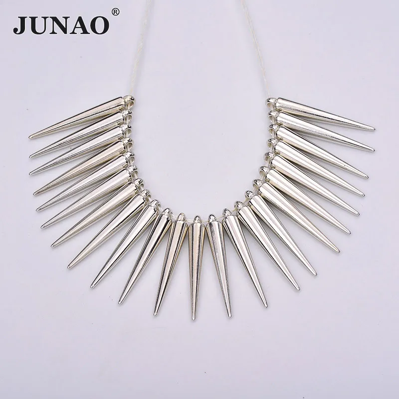 JUNAO 100Pcs 5*35mm Silver Gold Large Sewing Plastic Spikes Studs Punk Rivet Decoration For Leather Clothes Bags Shoes