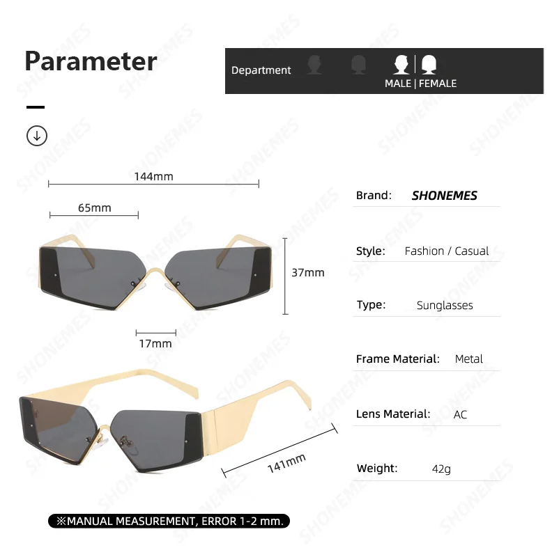 SHONEMES Y2K okulary przeciwsłoneczne bezramkowe Retro wielokątne okulary przeciwsłoneczne na zewnątrz UV400 odcienie dla mężczyzn kobiet