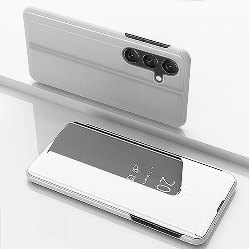 Luxury Mirror Flip Holder Cover Phone Case For Samsung Galaxy S26 S25 Edge S24 S23 S22 Ultra Plus FE Shockproof Stand Full Cover