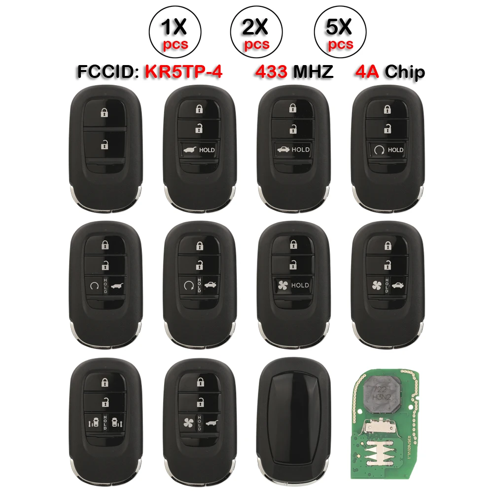 

jingyuqin FCC ID: KR5TP-4 Для Honda Accord CR-V Civic 2022 2023 2024 433 МГц 4A Чип Smart Remote Key с функцией Keyless Go