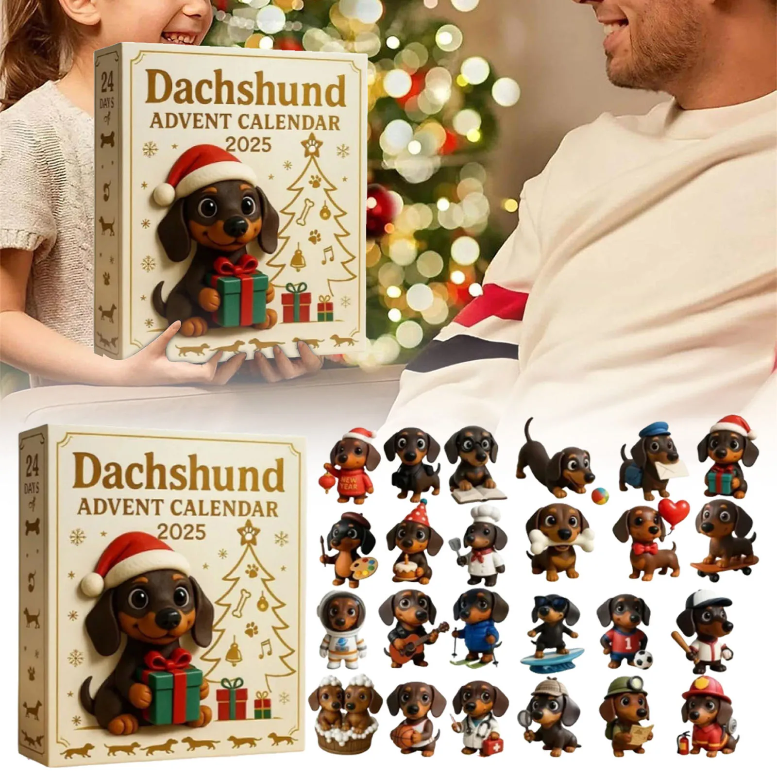 Kalendarz Adwentowy z Timerem Kontroli Deszczu 2025, 24-dniowy Kalendarz Adwentowy z Odliczaniem, z 24 Uroczyymi Zegarkami Piaskowymi dla Miłośników Psów na Boże Narodzenie, 3 Minuty
