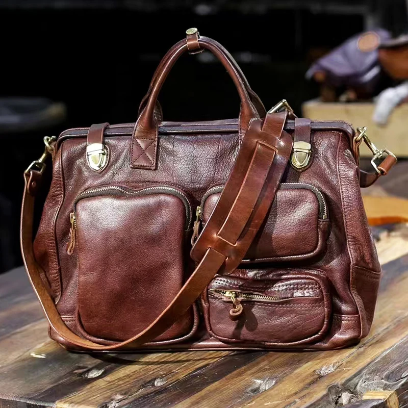 Business Vintage Luxus echtes Leder Herren große Aktentasche Reisearbeit weich echtes Rindsleder Laptop Handtasche Messenger Bag