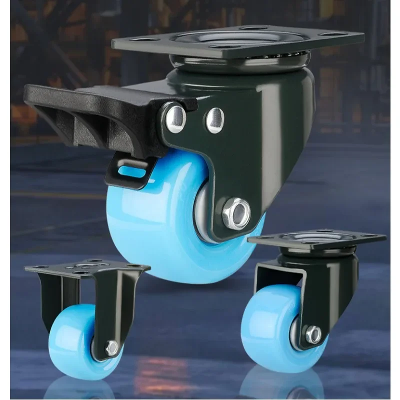 1 Pc Silent Double Bearing Polyurethane Load-bearing Universal Wheel with Brake Roller Trolley Steering Caster