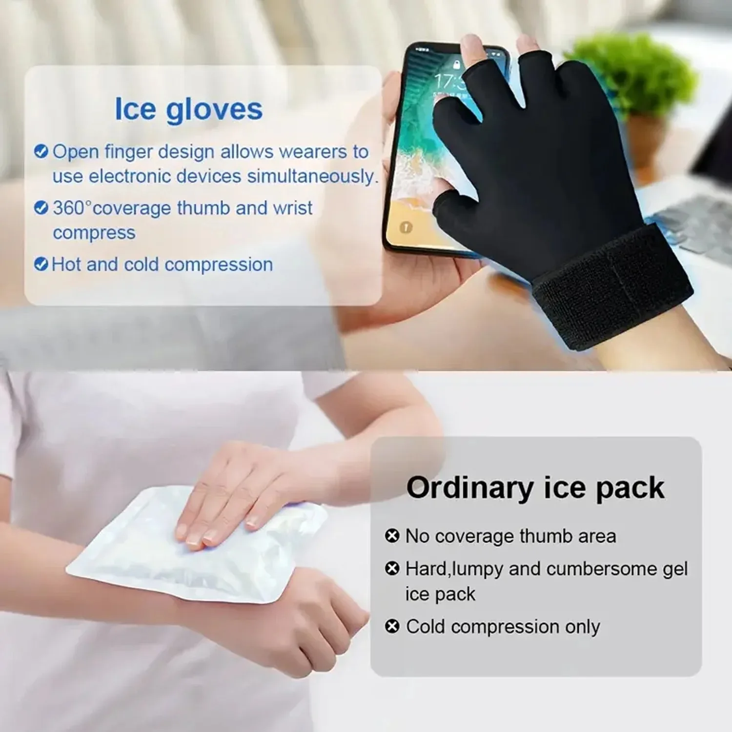 Reusable Hand Ice Pack Glove for Hot or Cold Compress