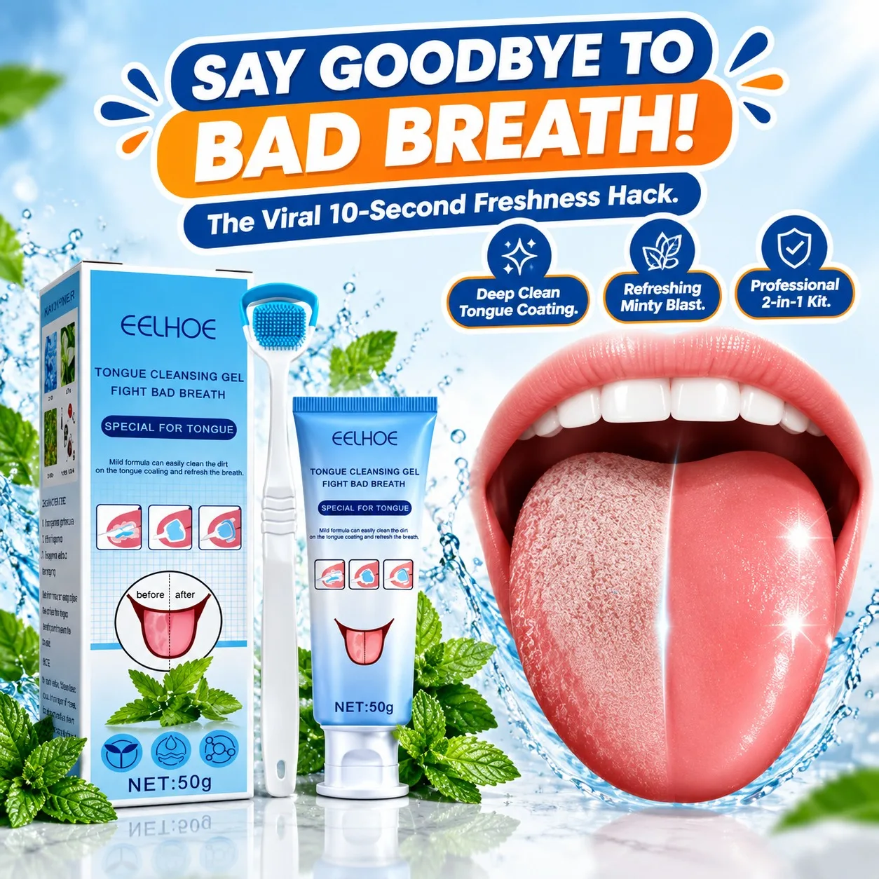Tongue Coating Cleaning Gel With Brush Oral Care Remove Bad Breath Odor Fresh Mouth Hygiene Tool
