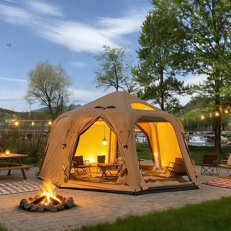 

Four-Season Double Layer One Bedroom Tent Quick Automatic Opening 5-6 Person 21m Waterproof TC Cotton Cloth Portable