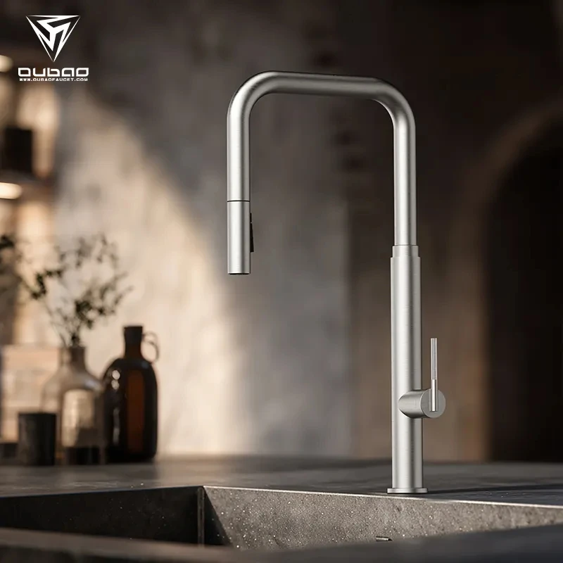 Gold Kitchen Faucet with Single Handle Pull-Down Contemporary New Style Mixer Faucet for Modern Kitchen Design