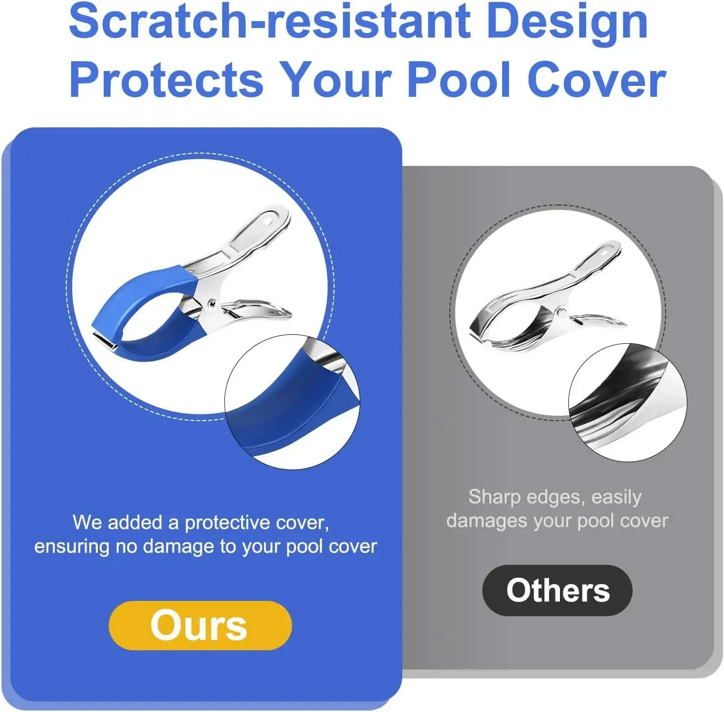 12 clips duraderos de acero inoxidable para cubiertas de piscina con mango de plástico azul - Aptos para cubiertas de piscinas elevadas y fotografía