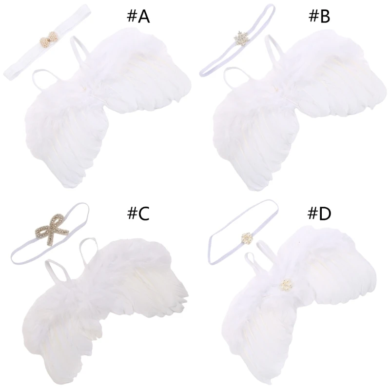 

Memorable Newborn Photoshoot Props Handmade Angel Baby Wing & Headband Perfect Baby Shower Gift Comfortable & Elastic