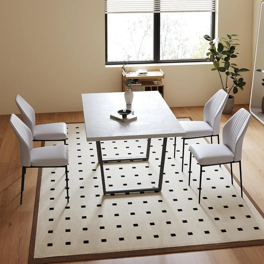 5 Piece Dining Table Set, 42.9 Inch  Kitchen Dining Table and Leather Dining Chairs Kitchen  Room (Table + 4 White Chairs)