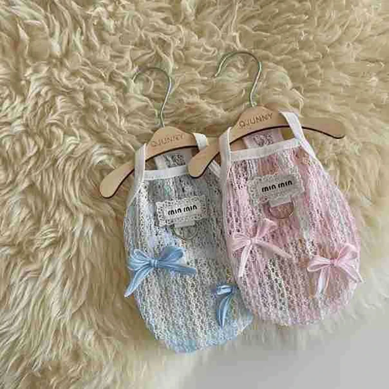 

Summer Hollow Out Lace Dog Clothes Breathable Bow Pet Vest Puppy Cute Sling Maltese Fashion T-Shirt XS-XL