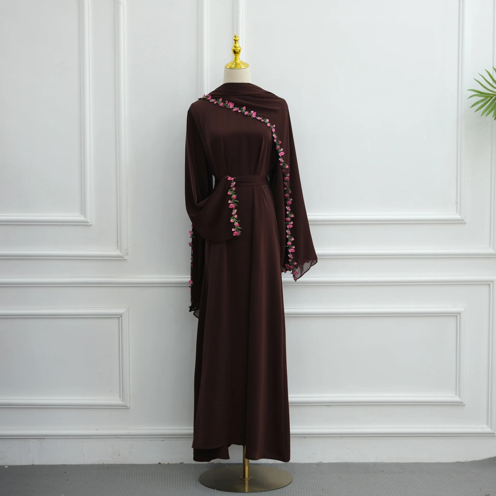 Elegant Pink Lace Trim Nida Tw - Abaya Modest Wear 评论和价格