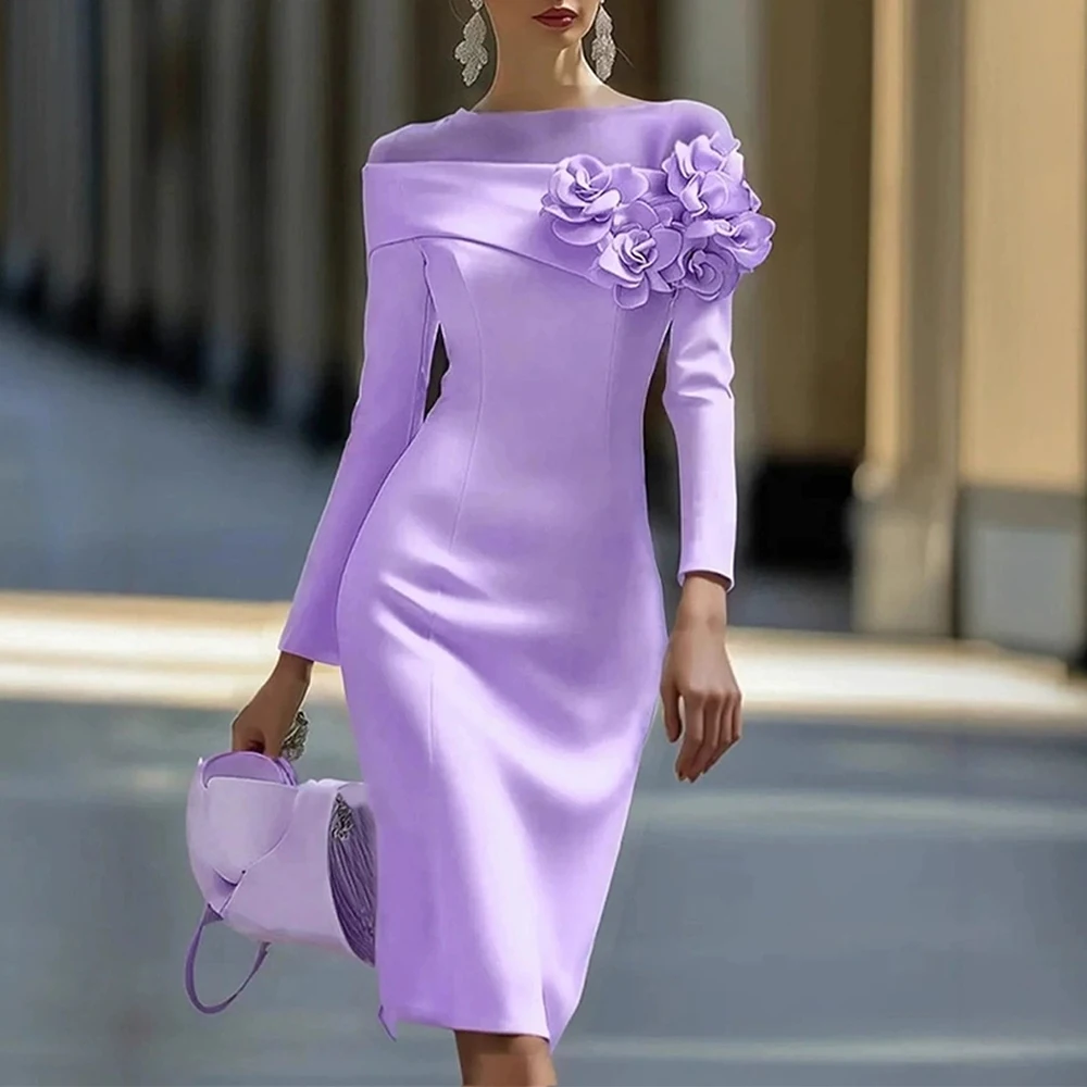 여성 프렌치 스타일 가을 원피스 2025 레몬 옐로우 색상 3D 꽃 자수 긴 소매 라운드 넥 A라인 미니 의상