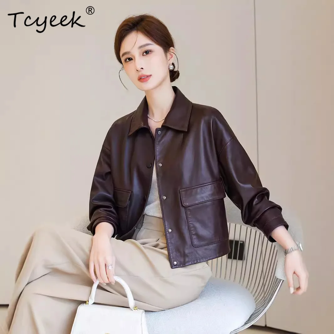 Tcyeek Real Leather Jacket Woman Autumn Clothes Short Style Genuine Sheepskin Motocycle Jackts Streetwear Women Jaqueta De Couro