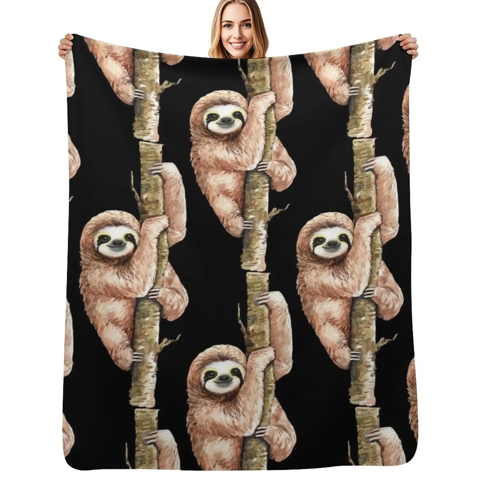 Sloth On A Tree Throw Blanket Compact Warm Blanket for Car Road Trip