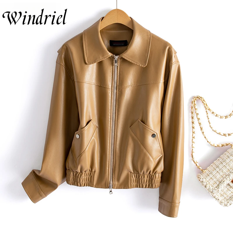 Spring And Autumn Zipper Clothing Faux Leather Jacket England Style High Quality Solid Clothes Coat M-3XL Woman Chaquetas