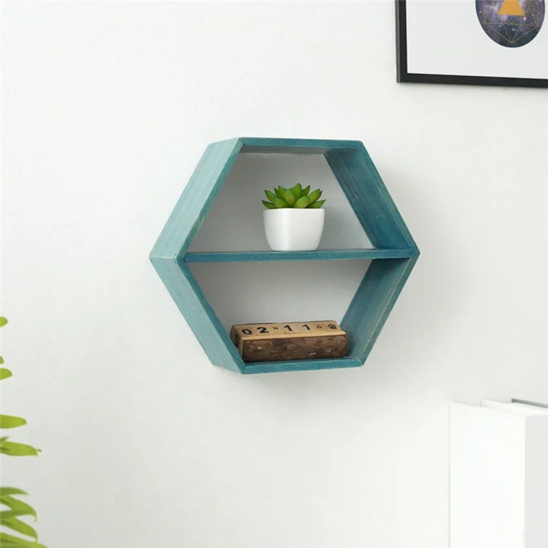

2Piece Hexagon Shelves Honeycomb Shelves Wall Mounted Storage Background Wall Shelf Mounted Shelf Green