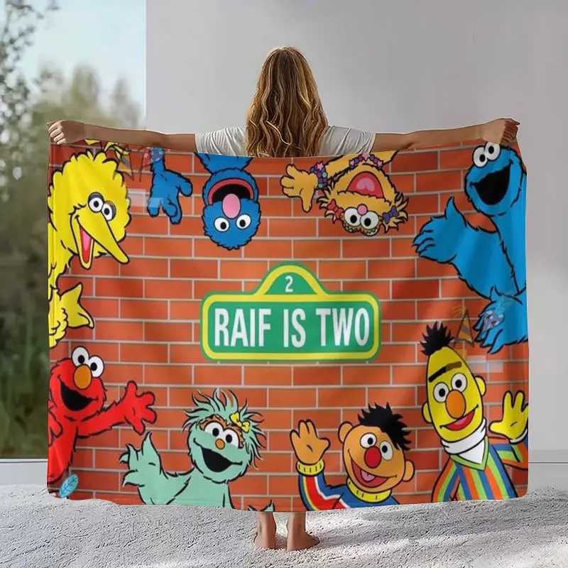 Vintage S-Sesame Street Elmo Cookie Monster Soft Flannel Throw Blanket,Cozy Warm Blanket for Bed,Sofa,Living Room,Picnic,Gift