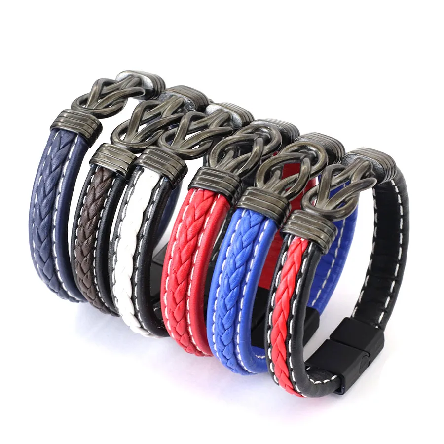 Punk Leather Bracelet For Men Detachable Magnet Buckle Hiphop Rock Wrap Bangle Outdoor Cycling Accessories Pulseria Hombre Joias