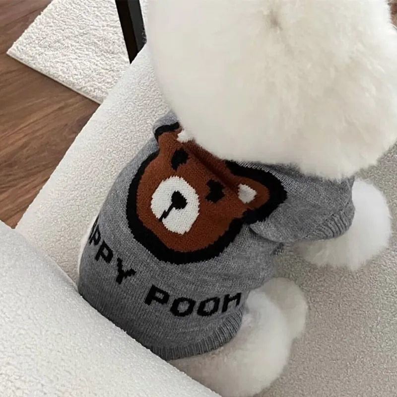 

Teddy Cartoon Sweater Winter Pet Knitwear Warmer Bichon Cat Pullover Poodle Two-legged Clothes Pet Supplies XS-XL