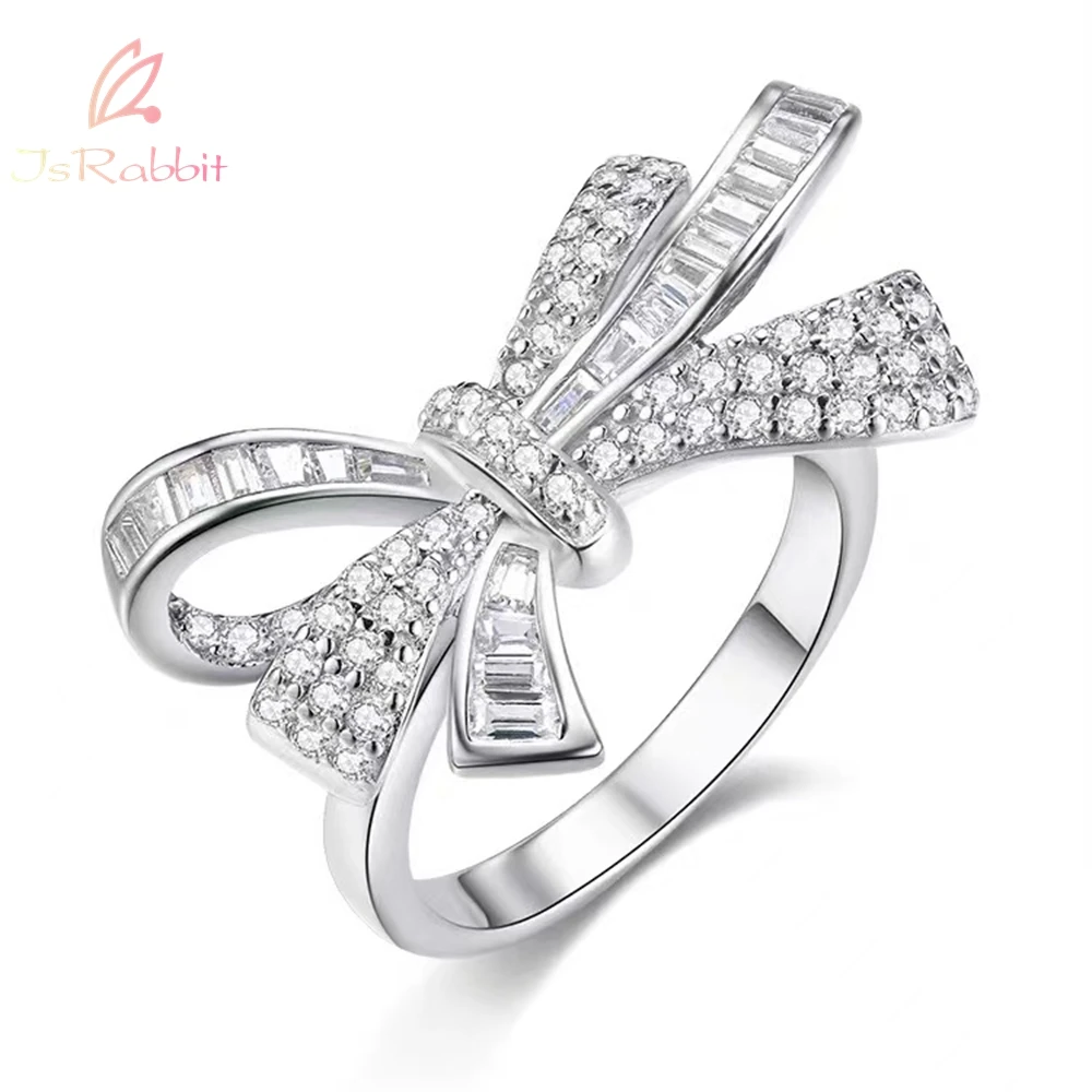 

IsRabbit 18K White Gold Plated Fancy Vivid White Sapphire Gem Rings 925 Sterling Silver Butterfly Series Jewelry Drop Shipping