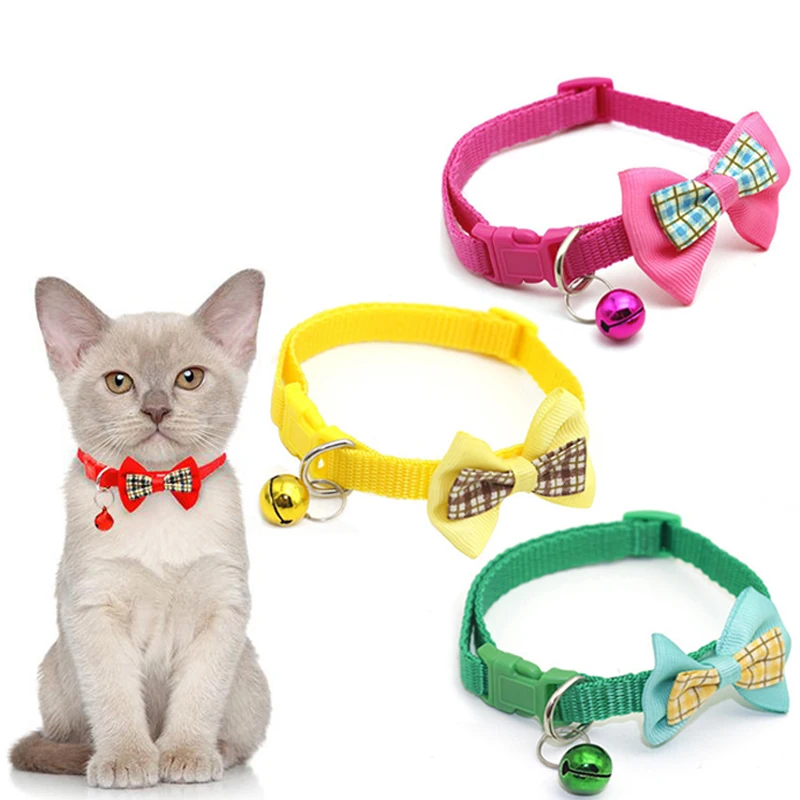 Adjustable Pets Cat Dog Collars Cute Bow Tie With Bell Pendant Necklace Fashion Necktie Safety Buckle Pet Clothing Accessoreis