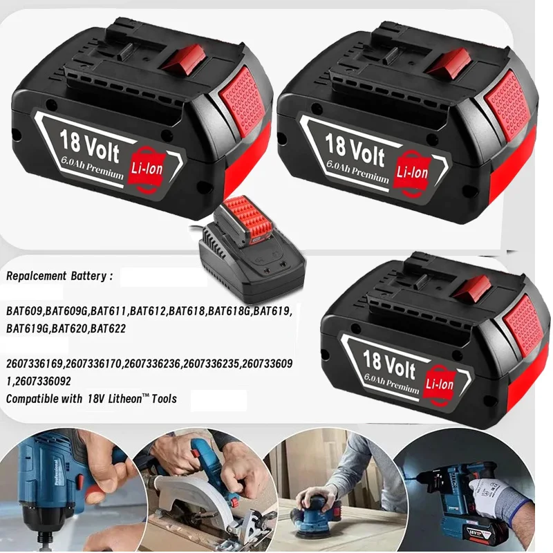 

BAT618 For BOSCH 18V 6000mah BAT609 BAT610 Professional Li-ion Battery GBA18V GSR18V BAT619 with LED Tool Battery️