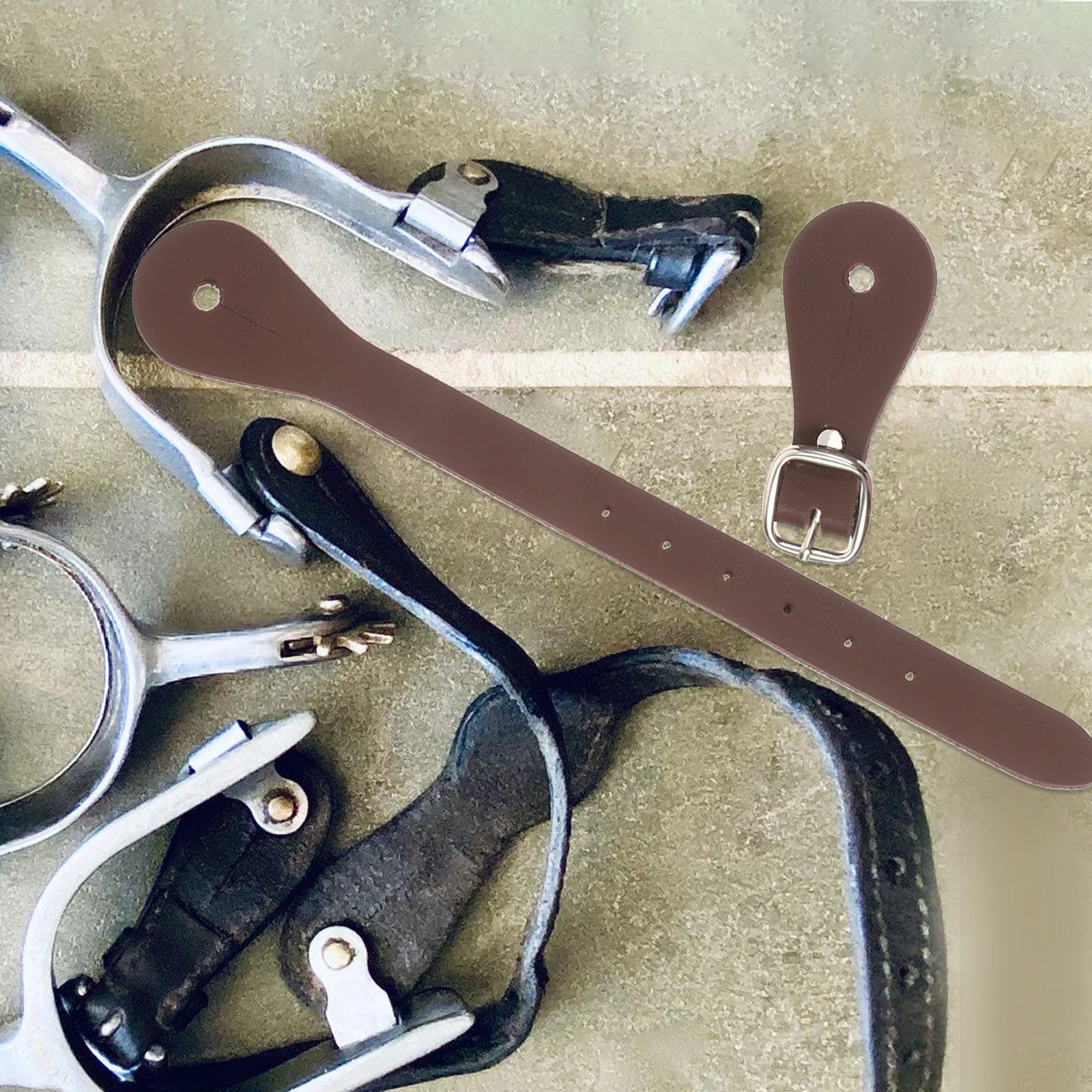 2 قطعة أشرطة ركوب قابلة للتعديل للحصان النمط الغربي Pu Spur حارس كعب الأشرطة دائم معدات الفروسية التدريب في الهواء الطلق #6