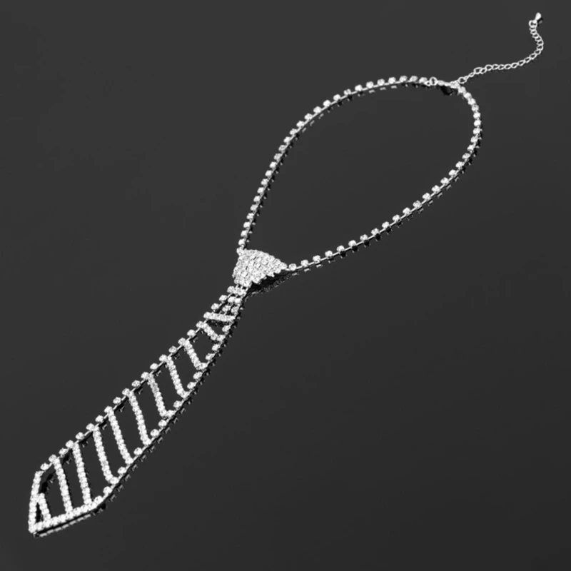 

Womens Rhinestones Necklace with Adjustable Chain Crystal Long Necktie