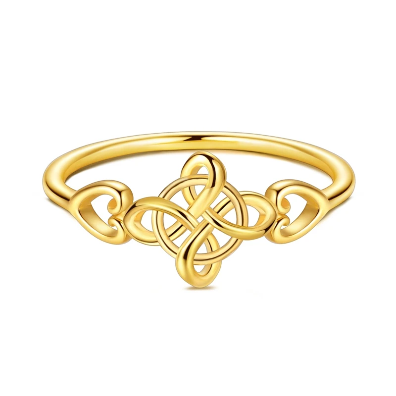 Original 925 Sterling Silver Sparkling Gold Celtic Knot Ring For Women Girls Jewelry Birthday Anniversary Gifts