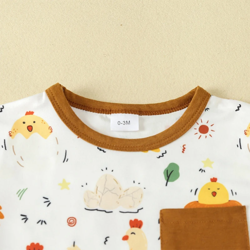 

Toddler Boy Girl Summer Clothes Cute Farm Baby Chicken Outfit Set Short Sleeve Cartoon T-Shirt and Shorts 2pcs