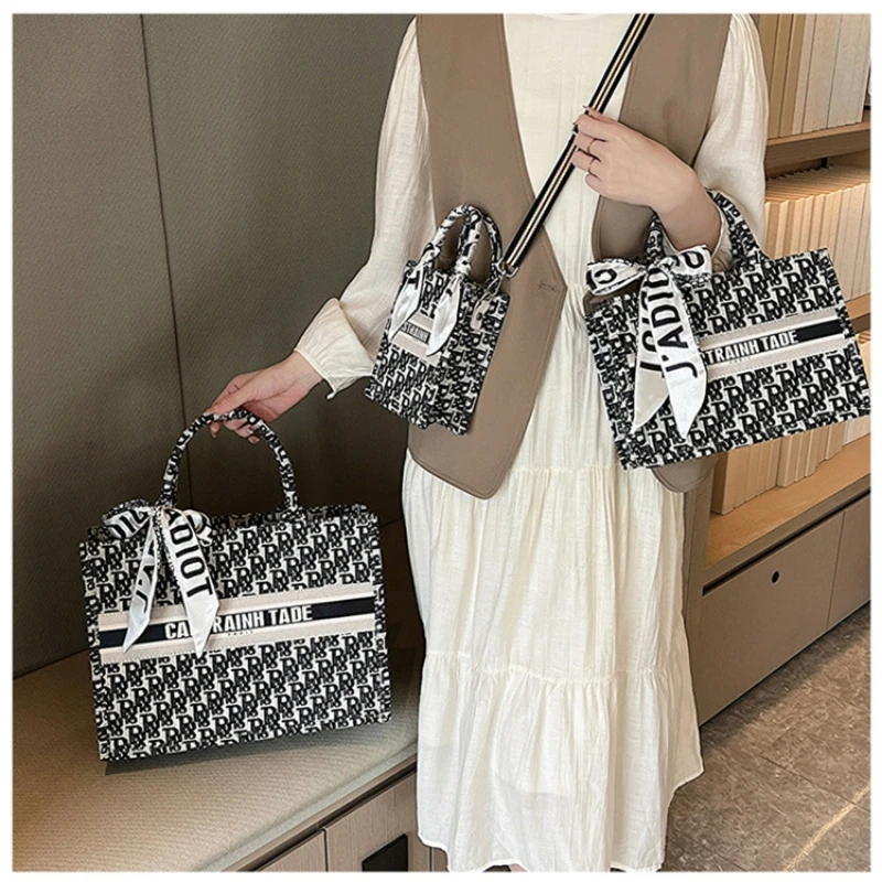 French Simple Handbag Tote Tote Bag European and American Trend Row Printed Letters Versatile Commuter Large Capacity Shoulder