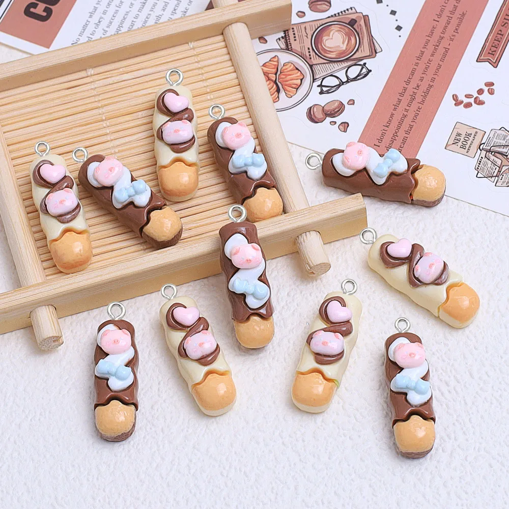 10pcs Cartoon cute imitation piglet cookie resin pendant handmade jewelry accessories making for Keychain Phone case decoration