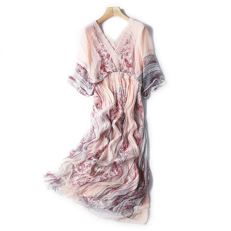 

Summer Print Dress Fashion Loose Dresses for Woman Clothes Real Mulberry Silk Dress Elegant Women's Dresses Vestidos Para Mujer
