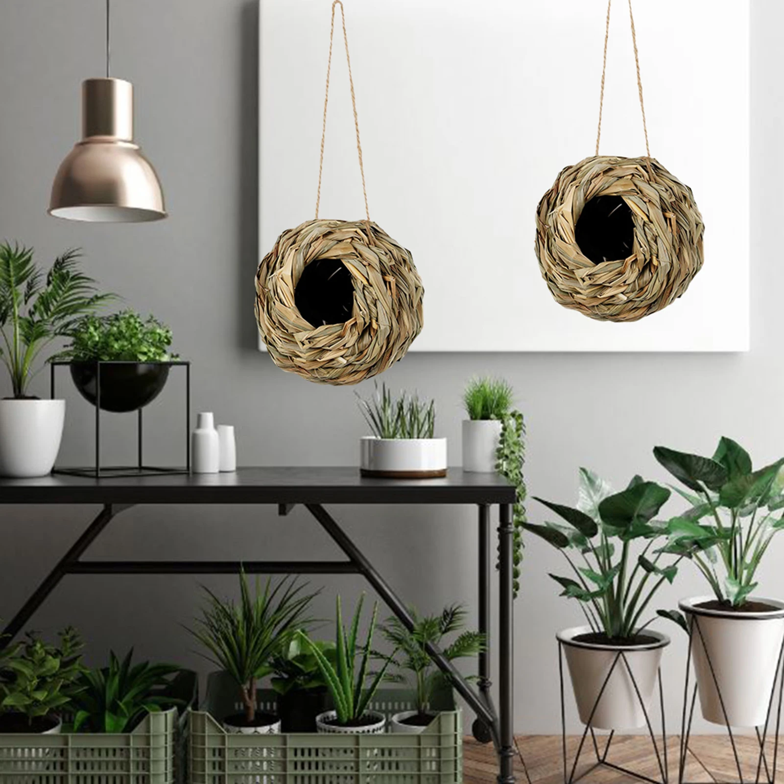 Birds Nest Bird Cage Natural Reed Grass Spherical Hummingbird Nest Weaved Hanging Bird Nest Hous Pet Bedroom Outdoor Yard Decor