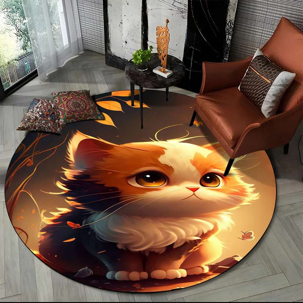 Cute Calico Cat,Persian Cat,Ragdoll Cartoon Round Carpet Rug for Living Room Bedroom Kids Decor,Pet Area Rug Non-slip Floor Mat