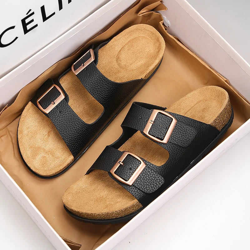 

Men Women Cork Slippers Clogs Slip on Sandals with Two Adjustable Straps Comfort Footbed Health Soles Durable Luxury Shoes