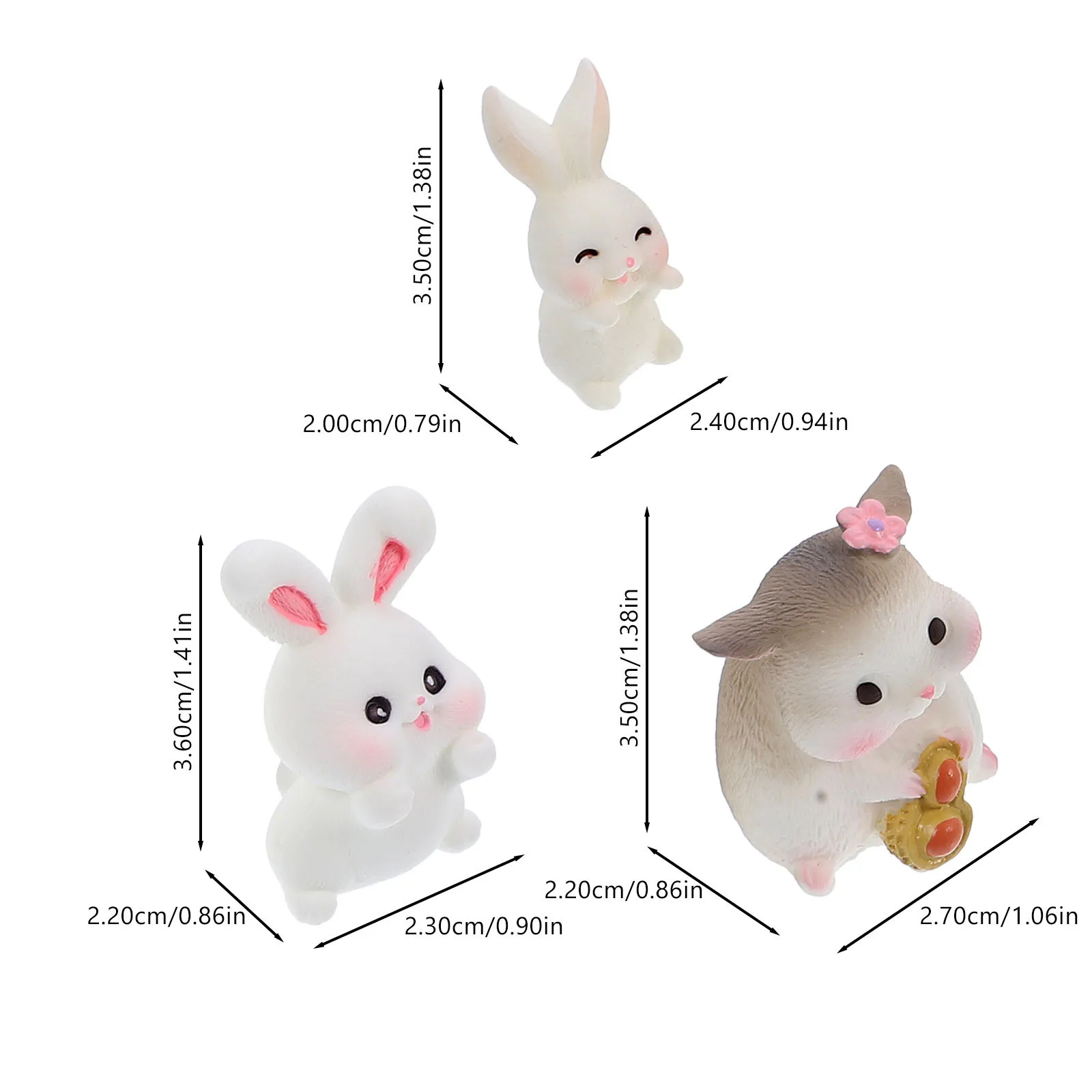 12 Stück Hasenform Miniatur-Kaninchen-Ornament, Kunstharz, Basteln für Garten, drinnen und draußen, Mini-Landschaft, kleine Kaninchen-Statue, Dekoration