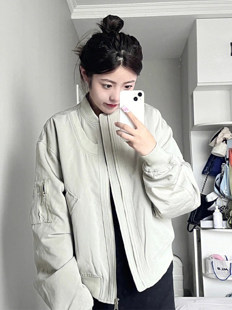 

Jacket Adult Light Gray Irregular Design Loose Casual Fashion Street Baseball Uniform New American Retro Coat Autumn and Winter