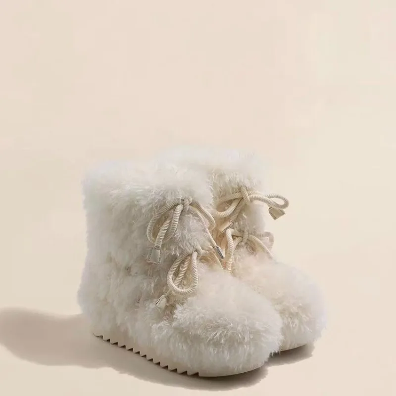 

Women's Plush Snow Boots Winter New Round Toe Sleeve Platform Warm Short Cotton Shoes