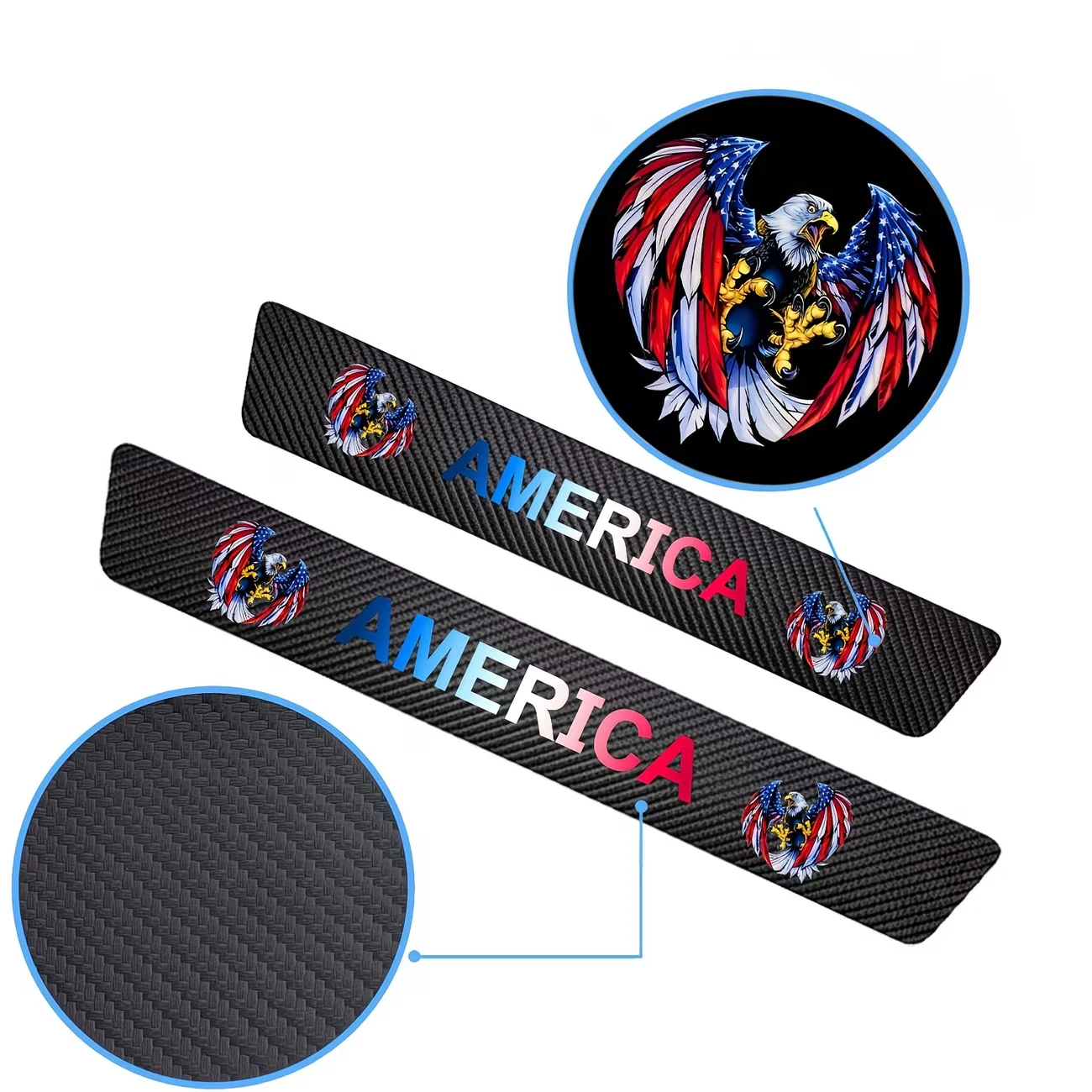 

4pcs AMERICA Car Door Sill Protector Stickers Carbon Fiber Texture Foot Pedal Anti-Scratch Decals Eagle Style Decor Easy Install