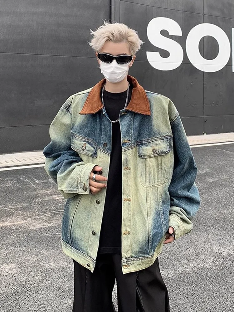 

American High Street Men's Denim Jaet Spring Autumn Trendy Design Waed adient Workwear Jaet Loose Fit Youthful