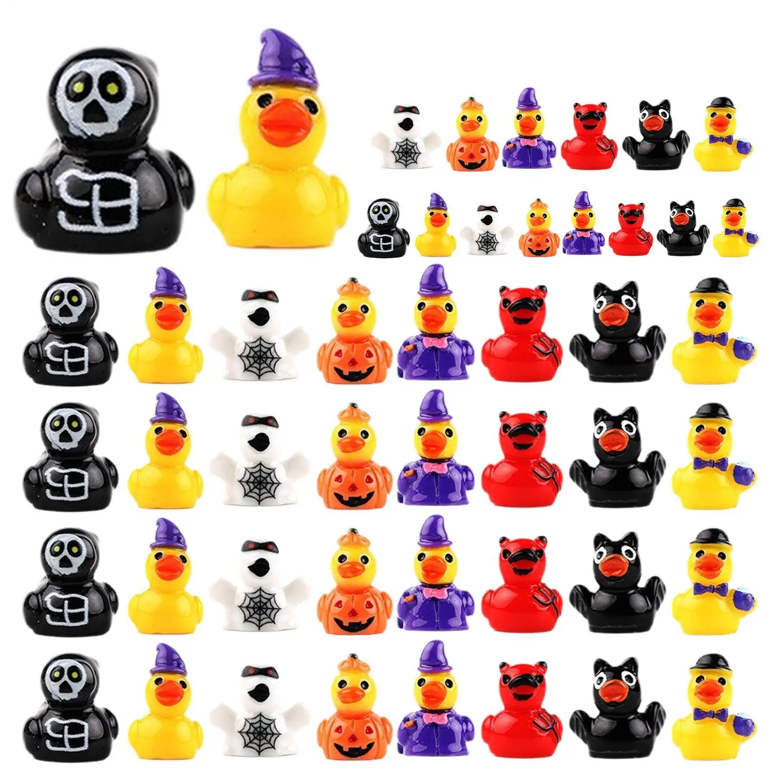 48Pcs Halloween Mini Resin Duck Assorted Ghost Pumpkin Devil Figurines Party Favors Goodie Bag Fillers Dollhouse Decor Crafts