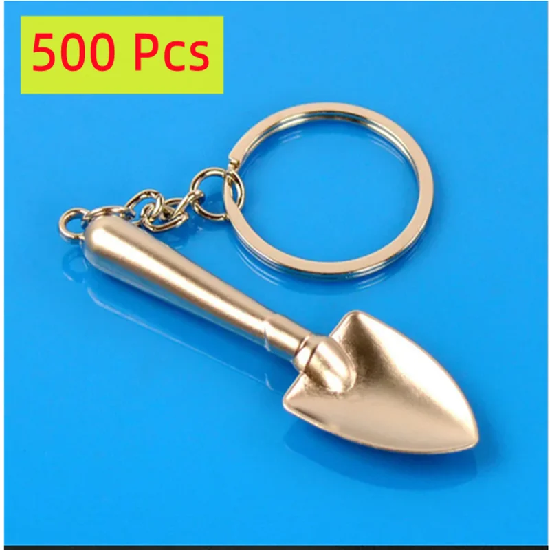 

500PCS Novelty Mini Shovel Keychains Metal Spade Keyrings for Promotion Key Chains Keyfob 3D Shovel Metal Souvenir Trinket Tools