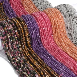 Natural Garnet Tourmaline Beads 2 3 4mm Faceted Round Loose Beads Diy Waist Chain Beads Necklace Bracelet Jewelry Accessories