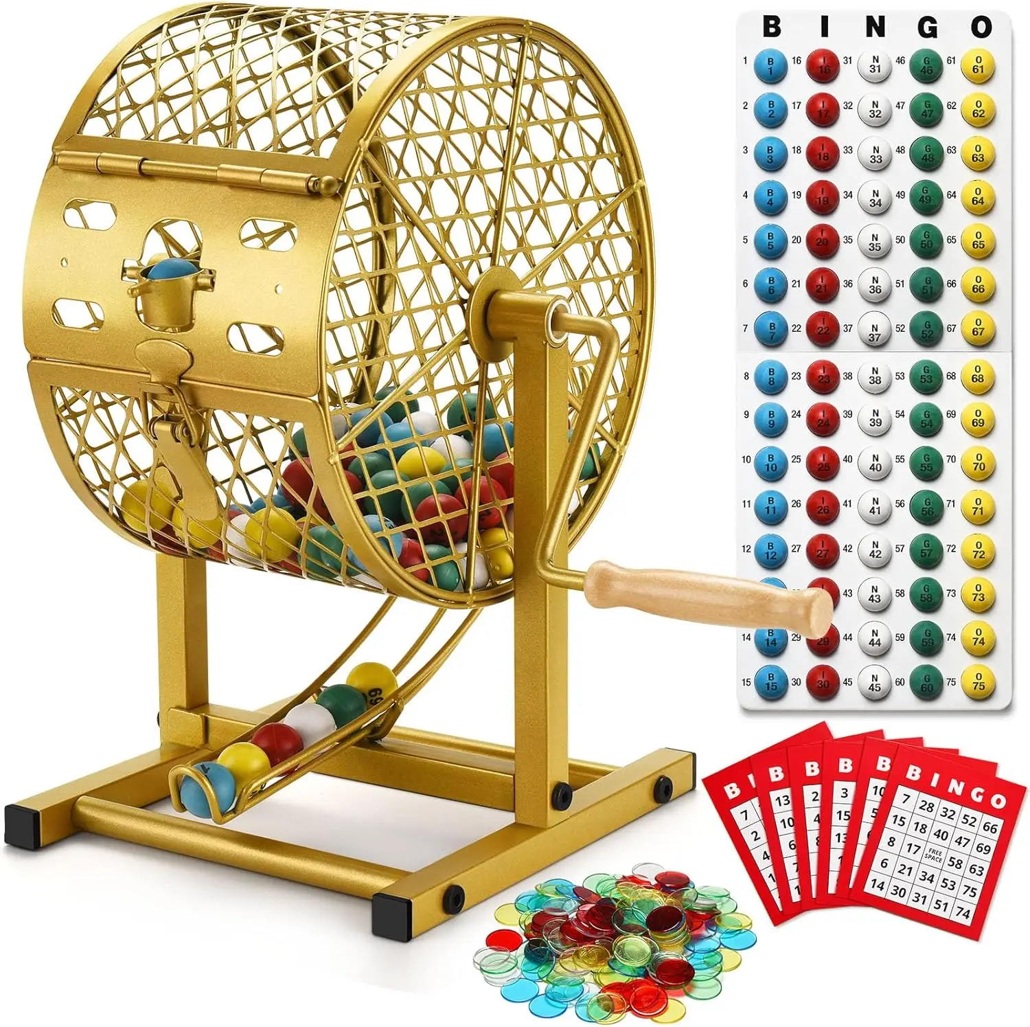 

Professional Bingo Game Set with Steel Cage, 30 Cards & 75 Balls for Family Fun and Parties